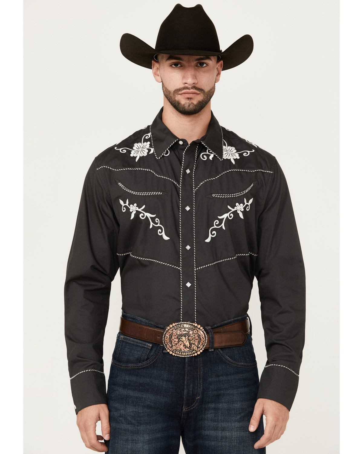 Wrangler Men's Rodeo Embroidered Long Sleeve Snap Western Shirt