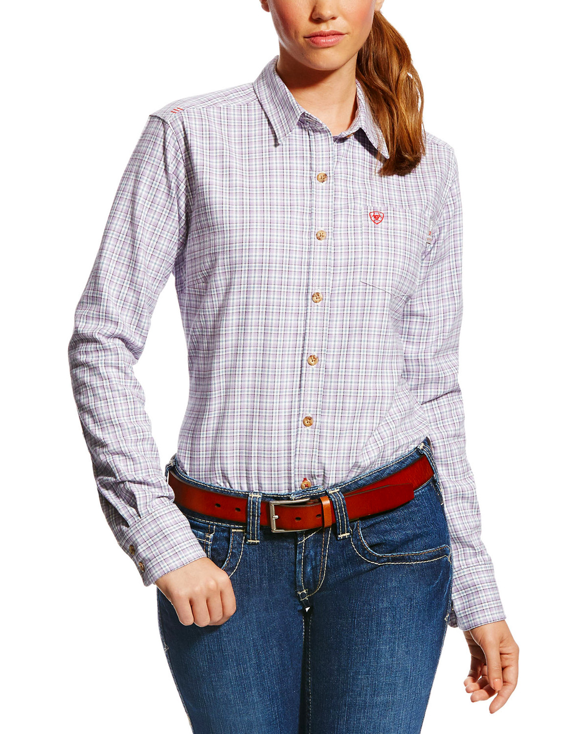Ariat Women's FR Marion Plaid Print Long Sleeve Button Down Work Shirt