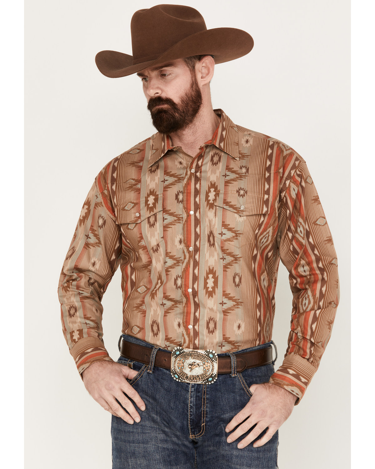 Wrangler Men's Checotah Southwestern Long Sleeve Western Pearl Snap Shirt