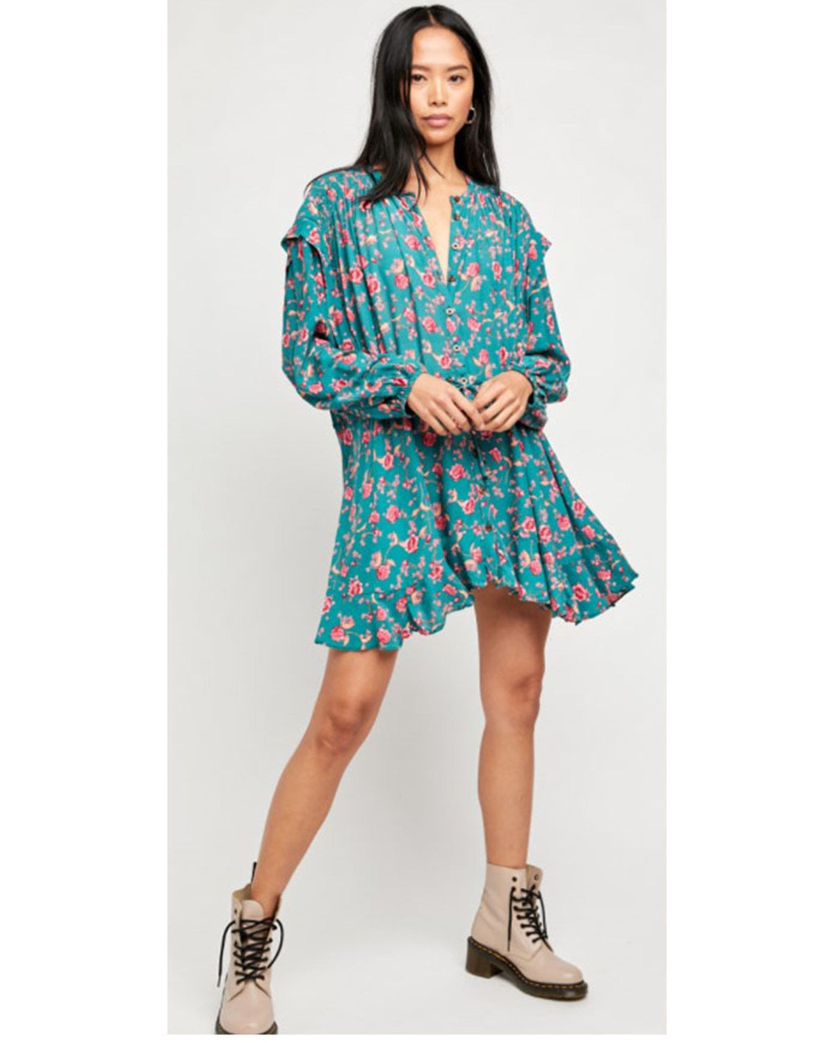 Free People Flower Fields Long Sleeve Mini Dress - Xs