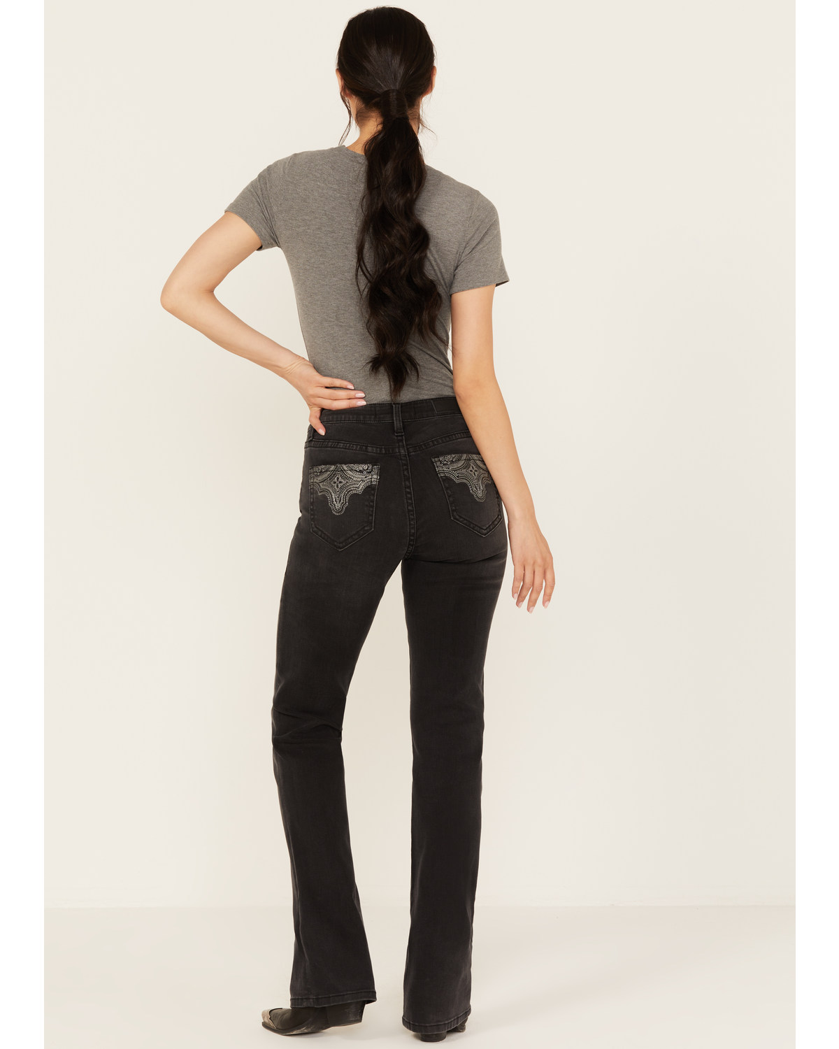 Rock & Roll Denim Women's Mid Rise Pocket Detail Stretch Bootcut Jeans