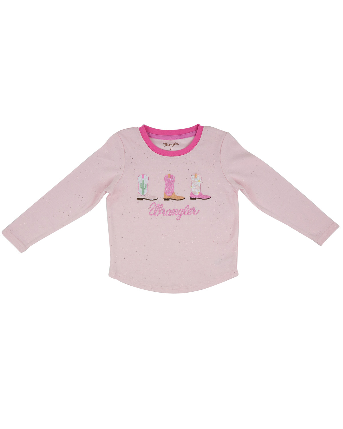 Wrangler Toddler Girls' Sparkle Cowgirl Boot Embroidered Long Sleeve Tee