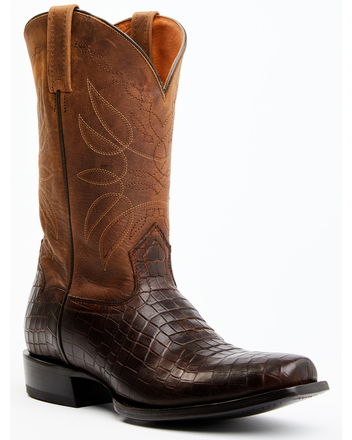 Moonshine Spirit Men's Madison Brown Printed Leather Western Boots - Square Toe