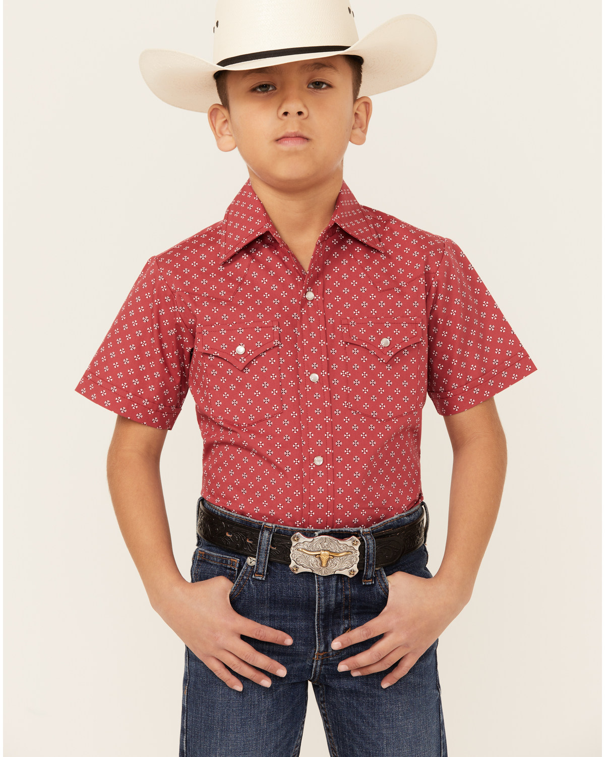 Ely Walker Boys' Bandana Print Short Sleeve Pearl Snap Western Shirt