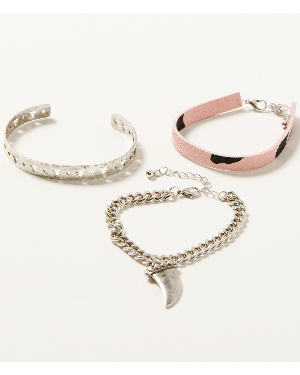 Shyanne Women's Disco Cowgirl Steer Head Chain & Cuff Bracelet Set - 3-Piece