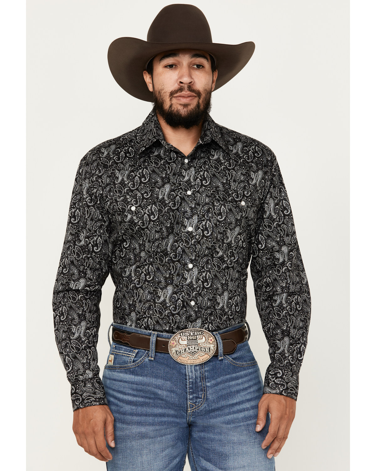Rough Stock by Panhandle Men's Paisley Print Long Sleeve Snap Stretch Western Shirt