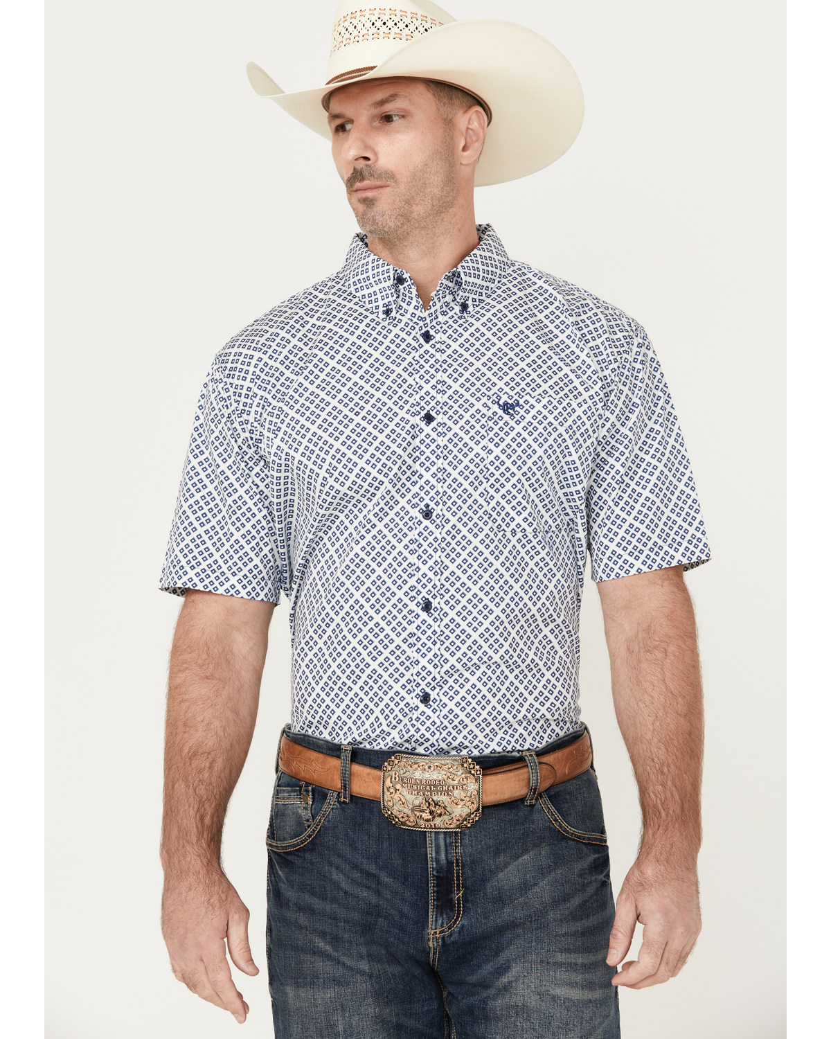 Cowboy Hardware Men's Wild Gem Geo Print Short Sleeve Button-Down Western Shirt
