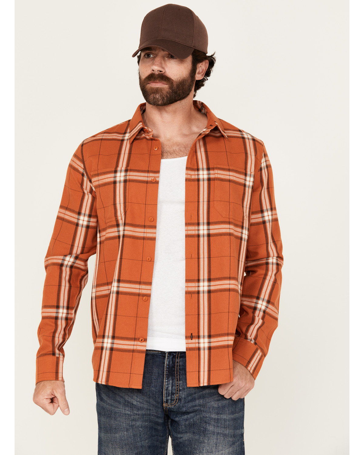 Brothers and Sons Men's Hatch Plaid Print Long Sleeve Button-Down Stretch Western Shirt