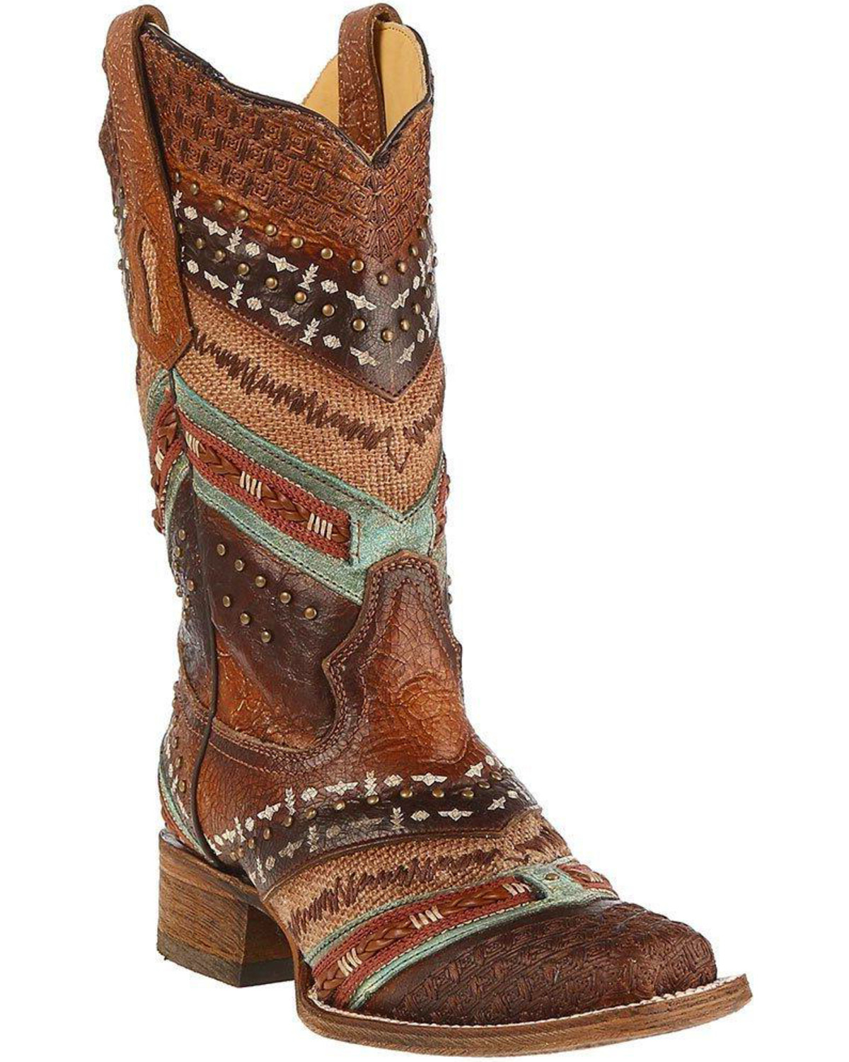 Turquoise and brown cowgirl boots