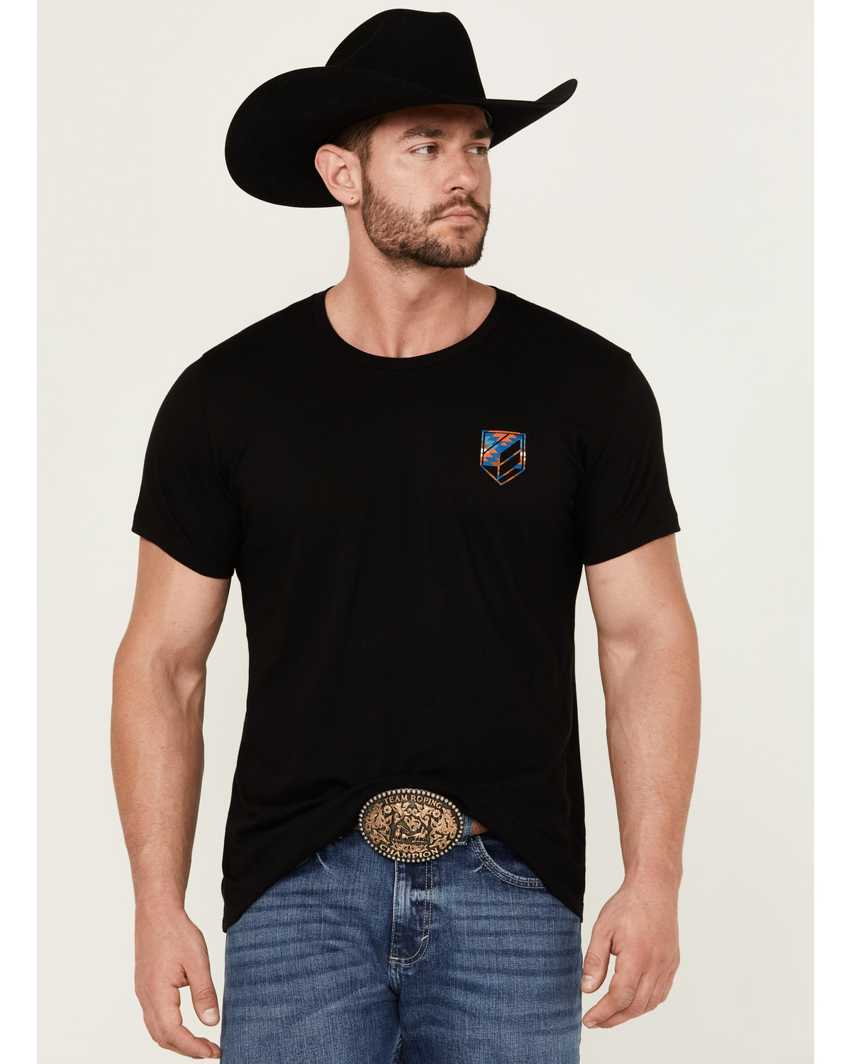 RANK 45® Men's Southwestern Print Bull Logo Short Sleeve Graphic T-Shirt