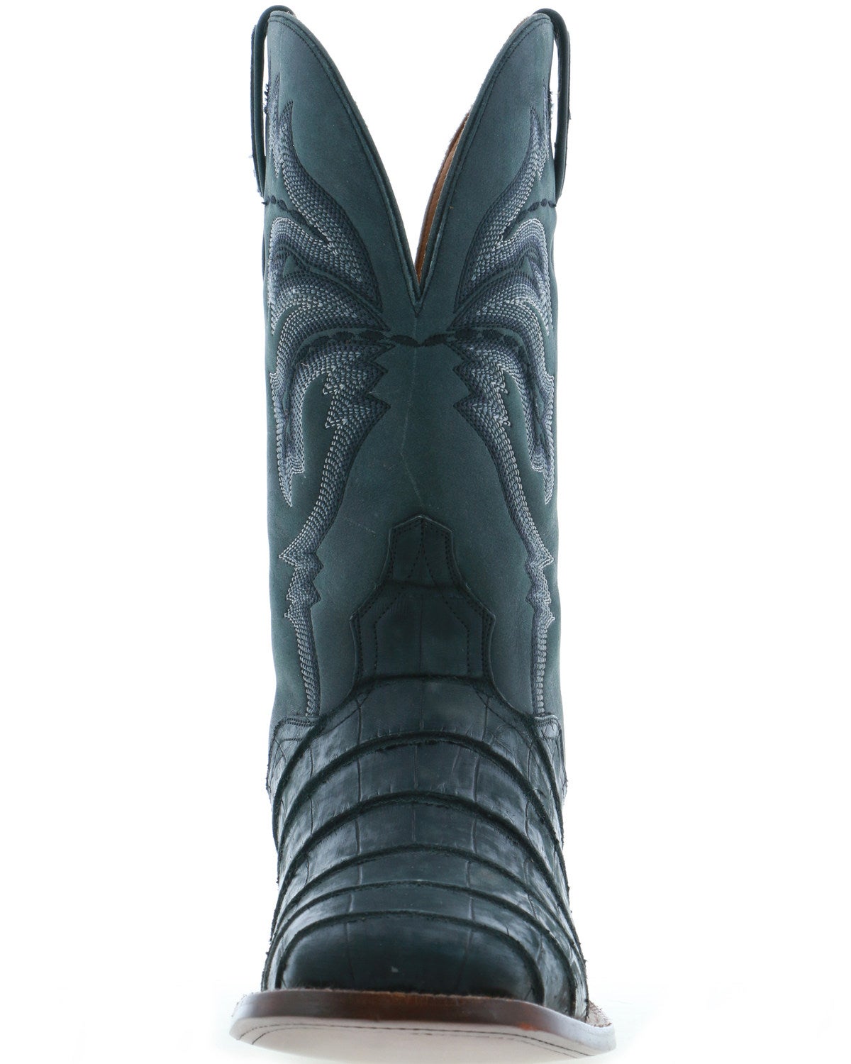 El Dorado Men's Black Exotic Caiman Leather Western Boots Wide Square