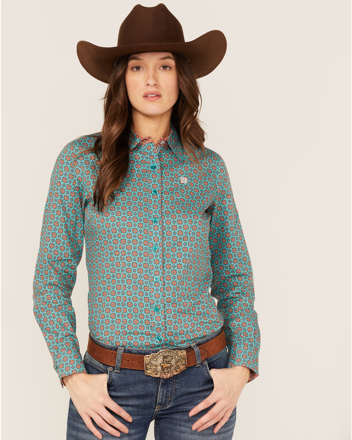 Cinch Women's Tile Print Long Sleeve Button Down Western Core Shirt