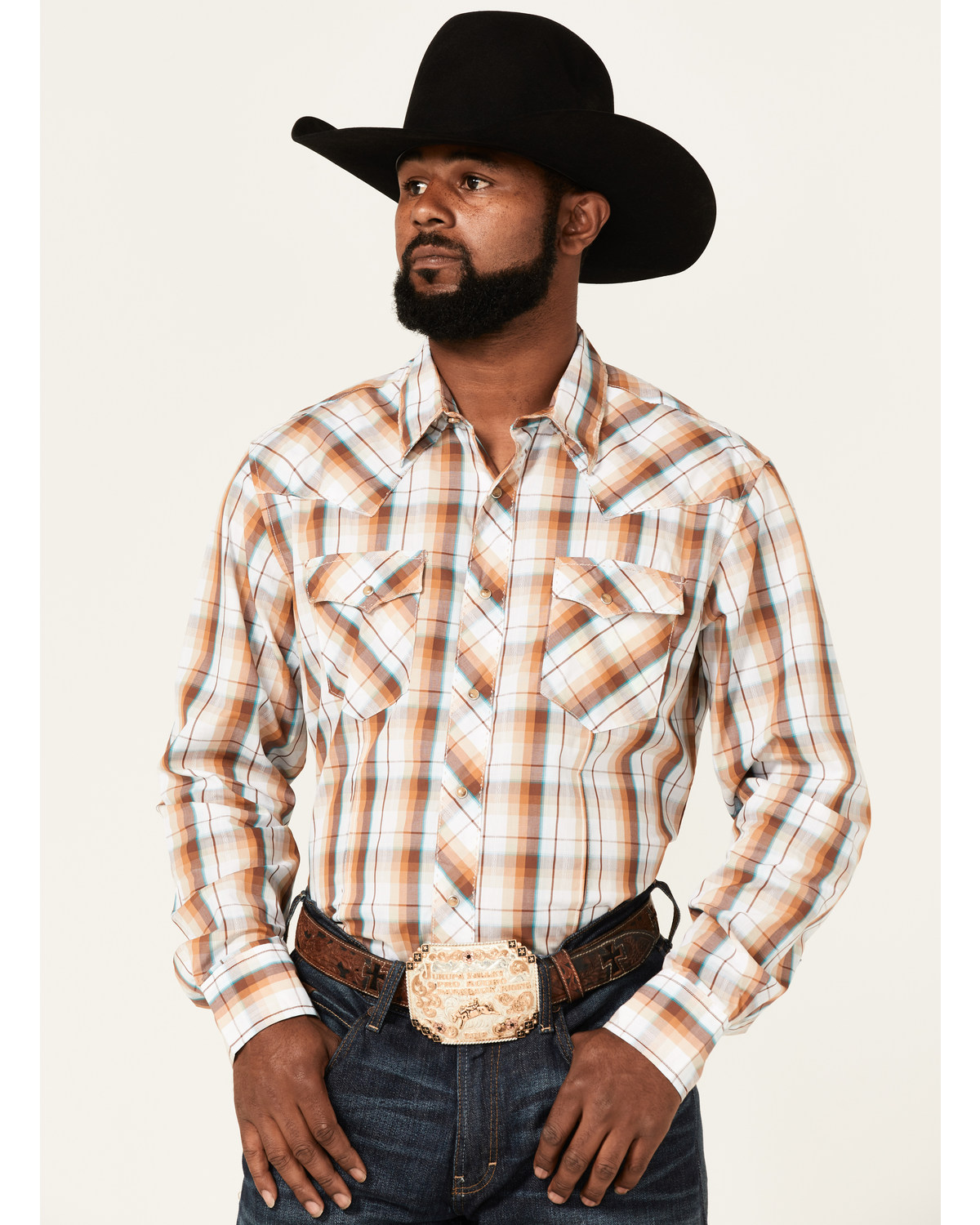 Wrangler Men's Modern Fit Plaid Print Long Sleeve Snap Western Shirt