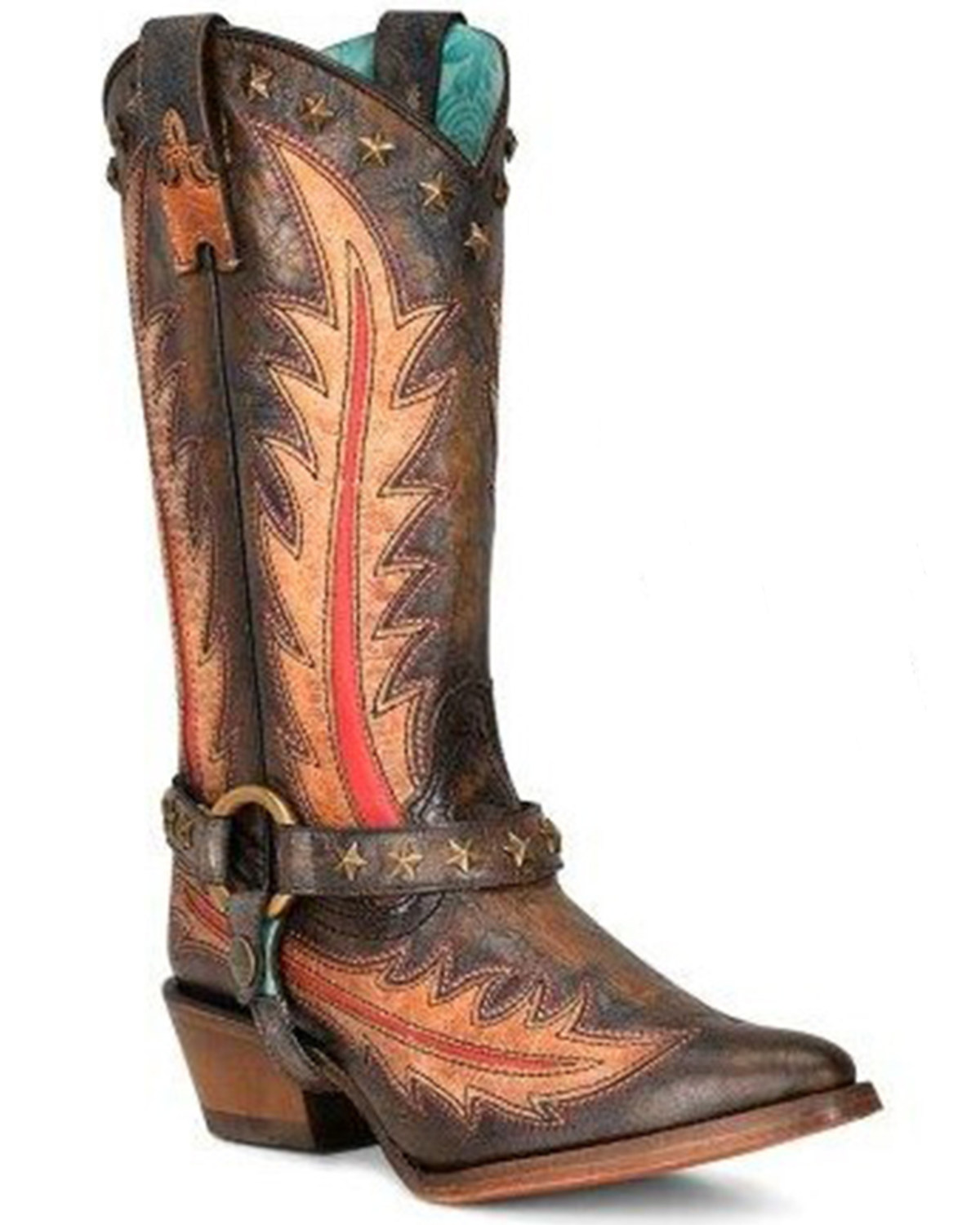 Corral Women's Star Studded and Harness Western Boot - Pointed Toe