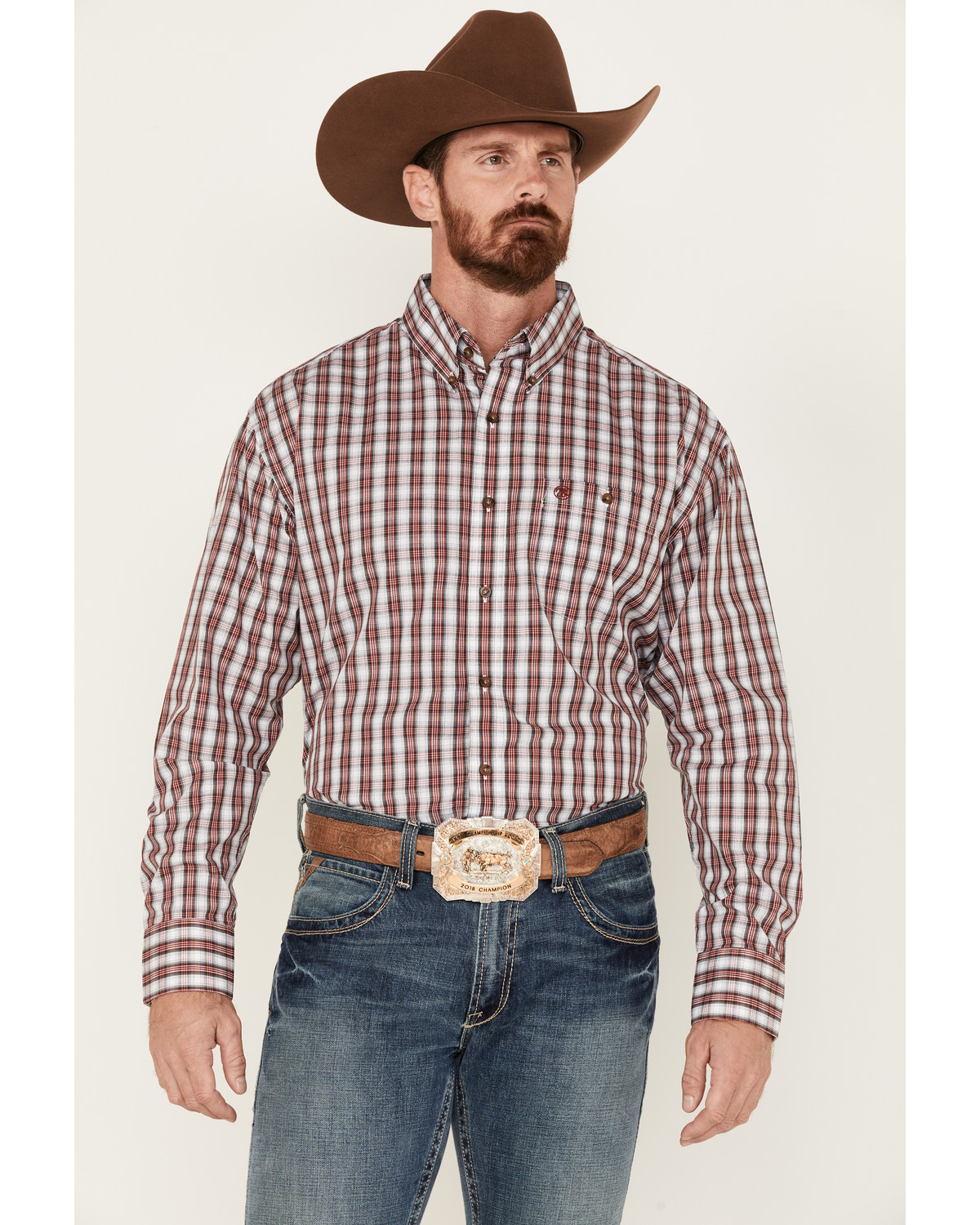 Wrangler Men's Plaid Print Long Sleeve Button Down Western Shirt