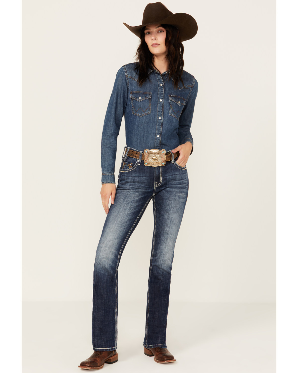 Rock Roll Denim Women s Medium Wash Mid Rise Riding Stretch Bootcut Jeans Mall of America