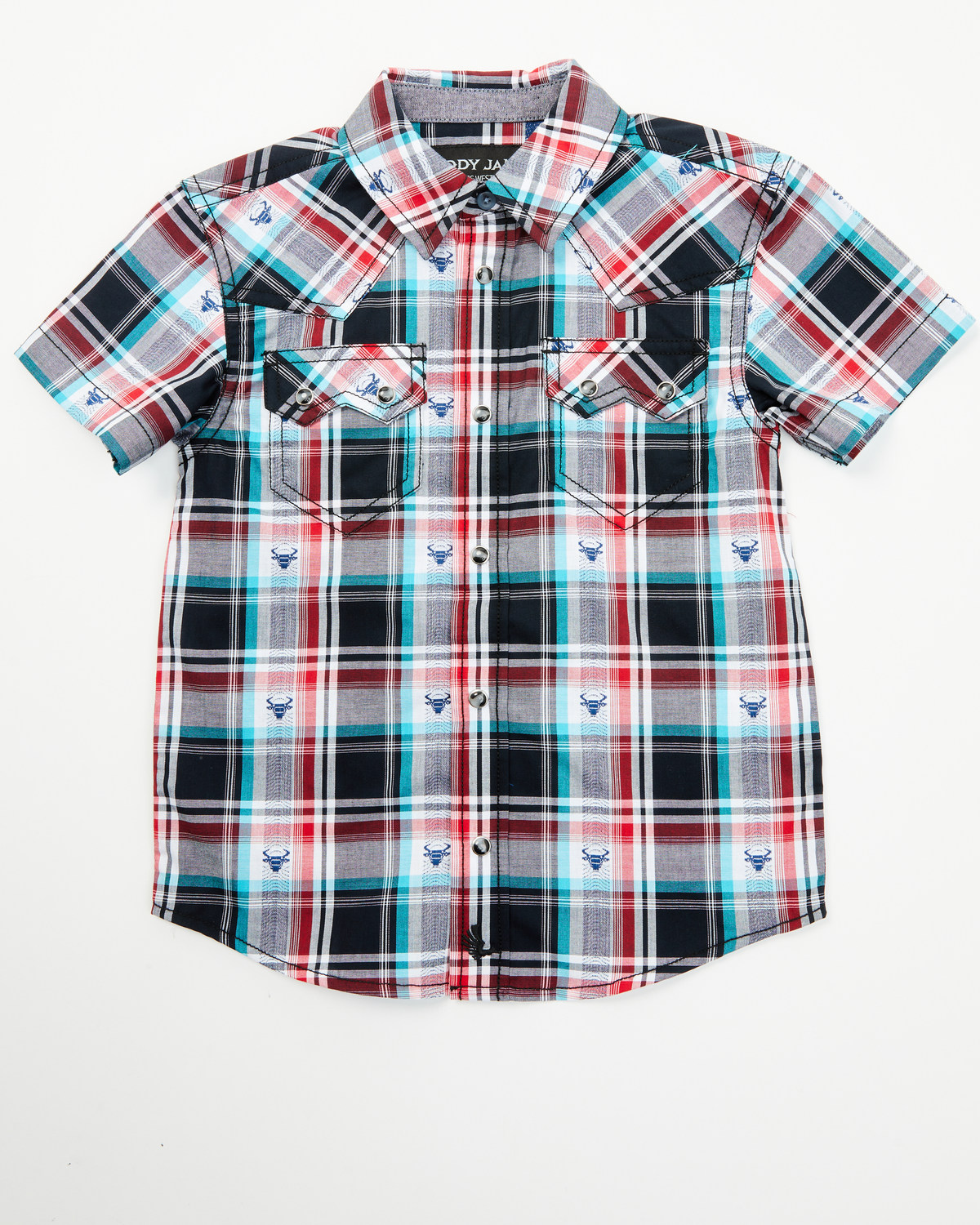 Cody James Toddler Boys' Steerhead Plaid Print Short Sleeve Snap Western Shirt