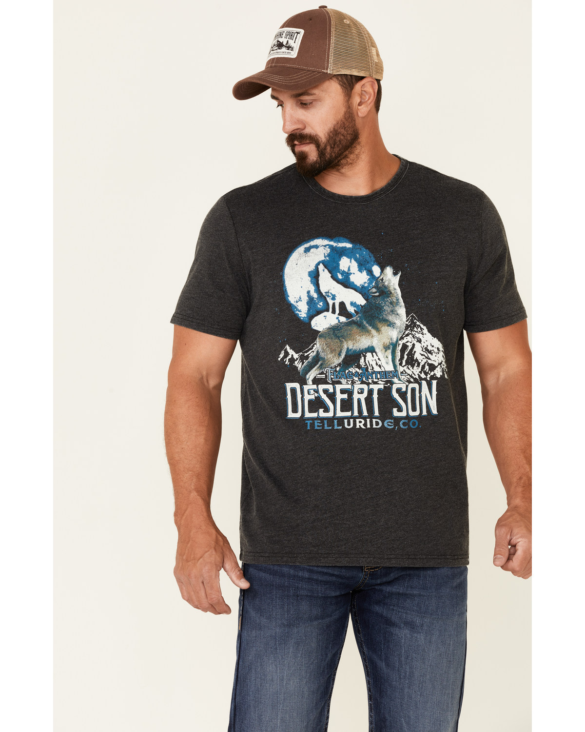 Flag & Anthem Men's Charcoal Burnout Howling Wolf Graphic Short Sleeve T-Shirt