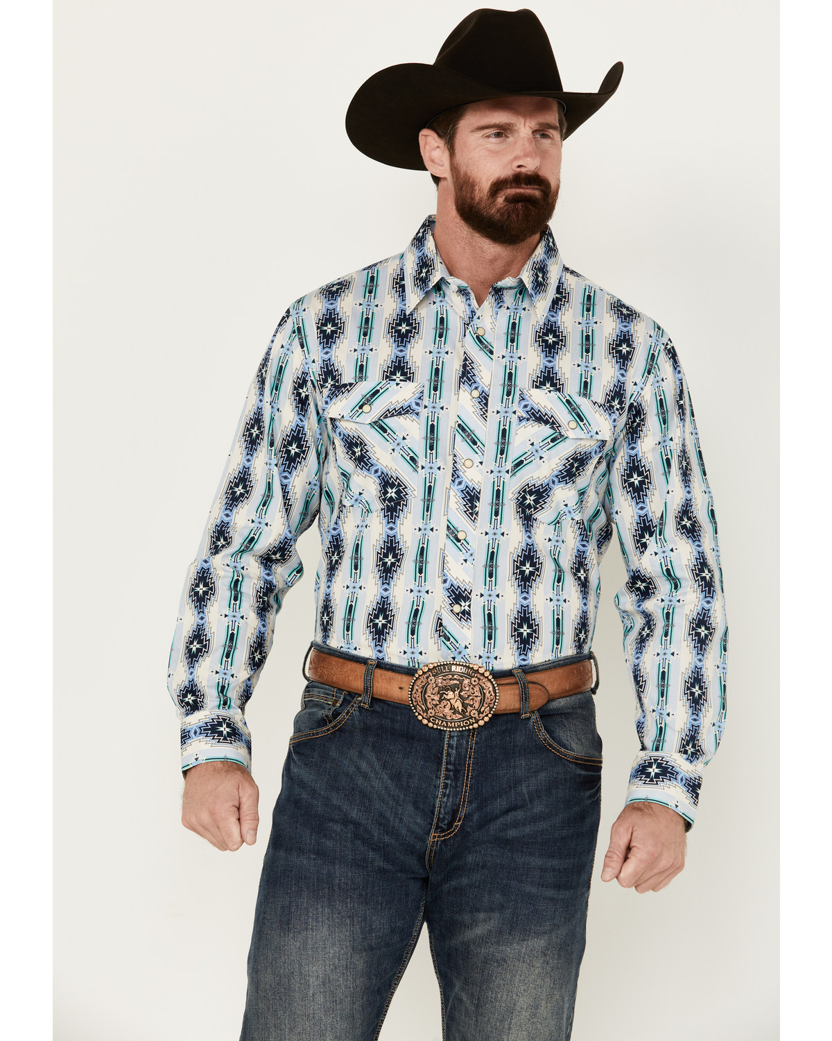 Panhandle Men's Southwestern Print Long Sleeve Pearl Snap Western Shirt