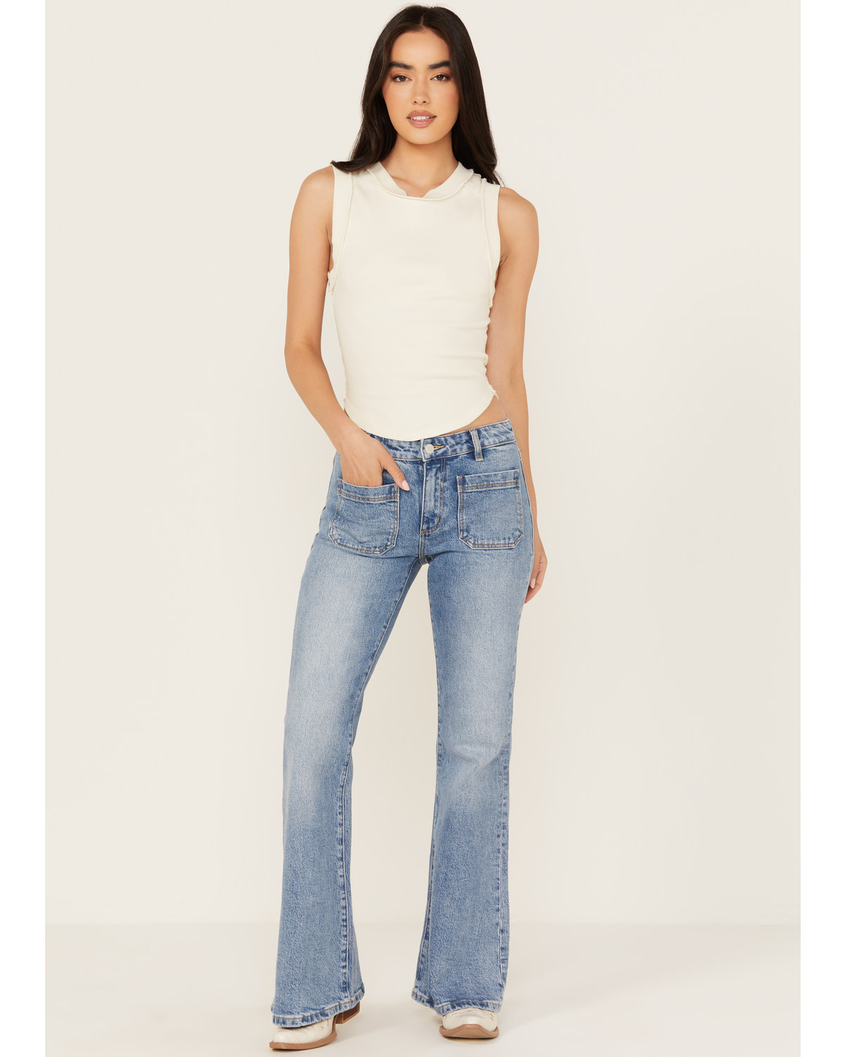 Rolla's Women's Carlson Medium Wash Low Rise East Coast Stretch Flare Jeans