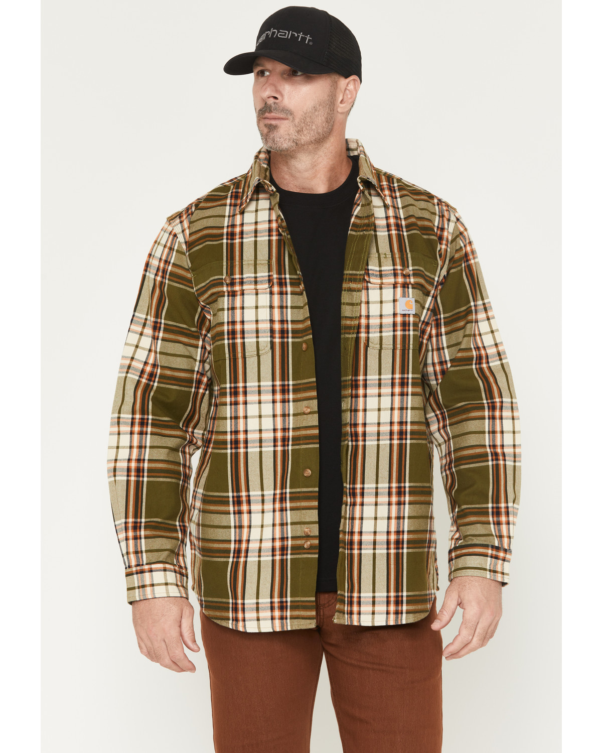 Carhartt Men's Heavyweight Plaid Print Long Sleeve Button-Down Flannel Shirt