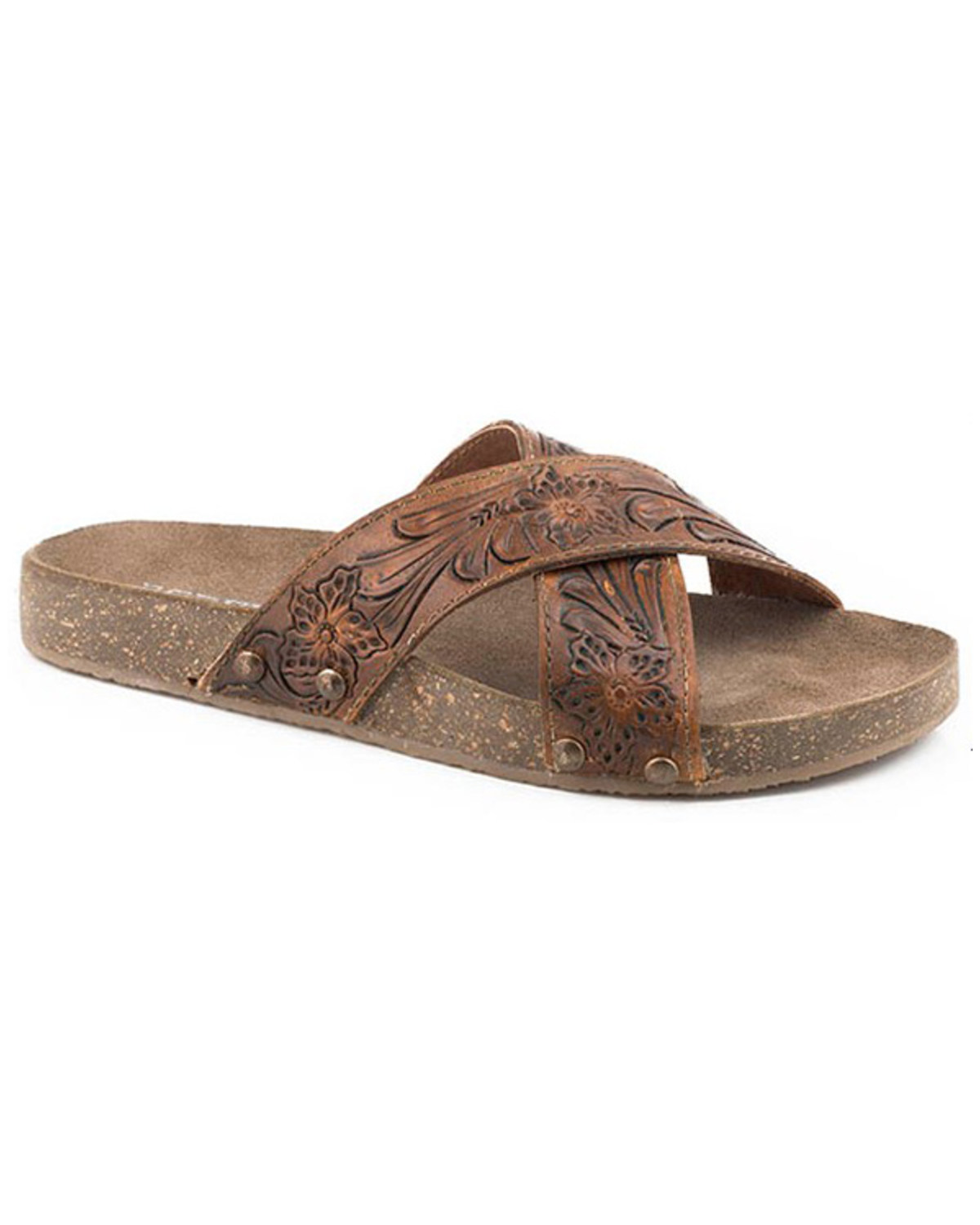 Roper Women's Delaney Tooled Cross Band Sandal
