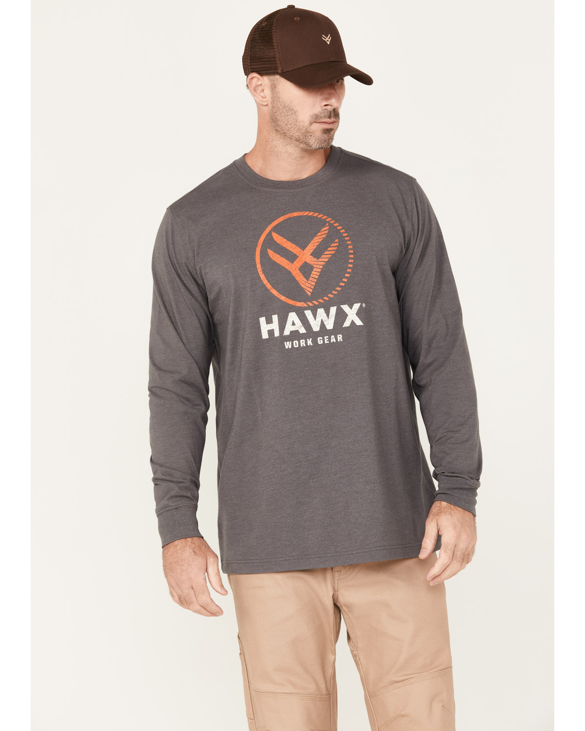 Hawx Men's Stam Logo Long Sleeve Graphic Work T-Shirt