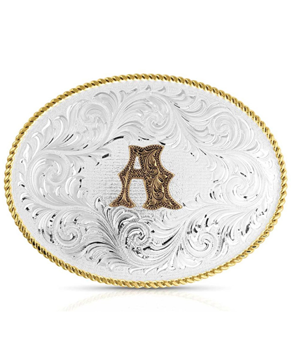 Montana Silversmiths Classic Western Oval Two-Tone Initial Belt Buckle