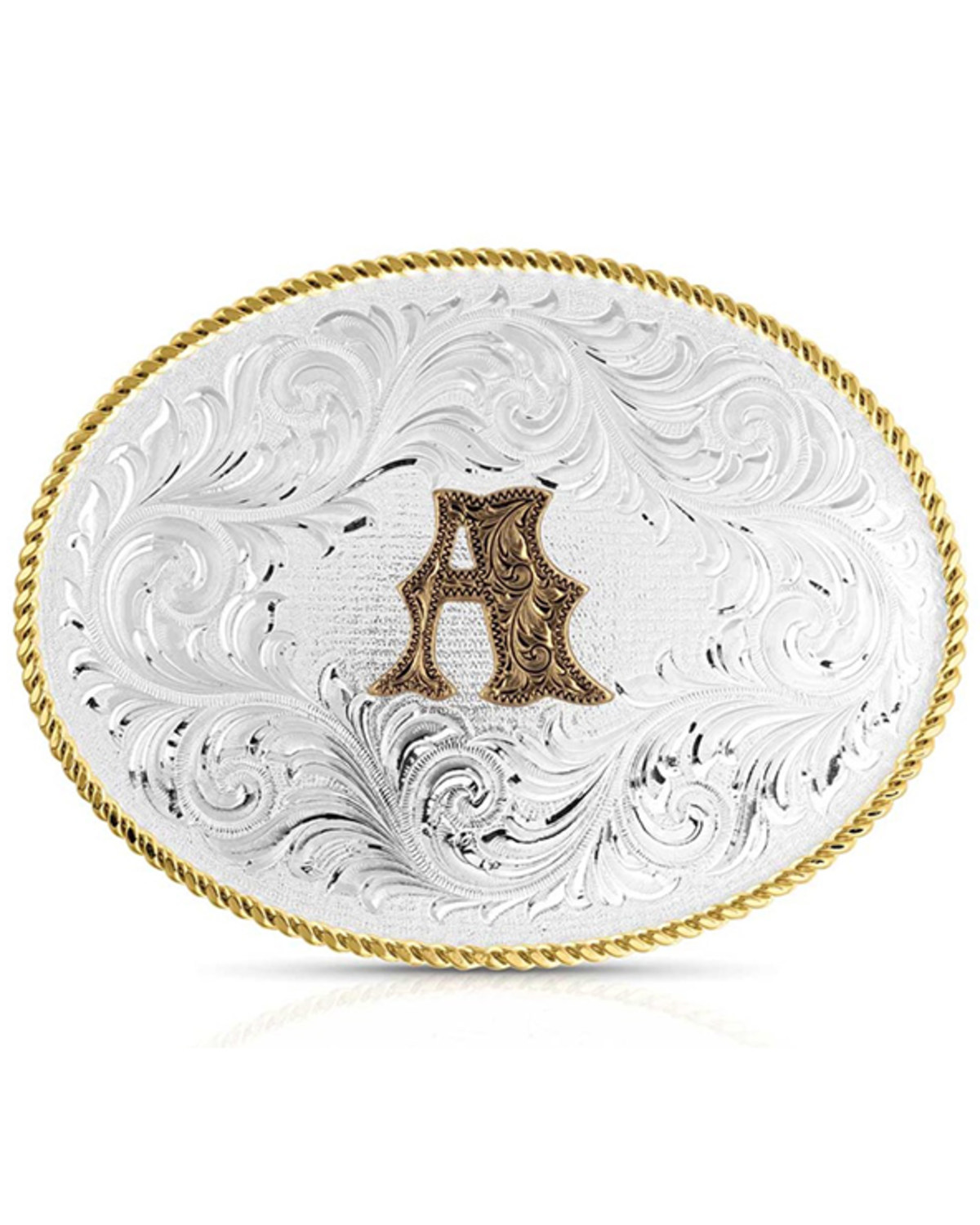 Montana Silversmiths Classic Western Oval Two-Tone Initial Belt Buckle - A