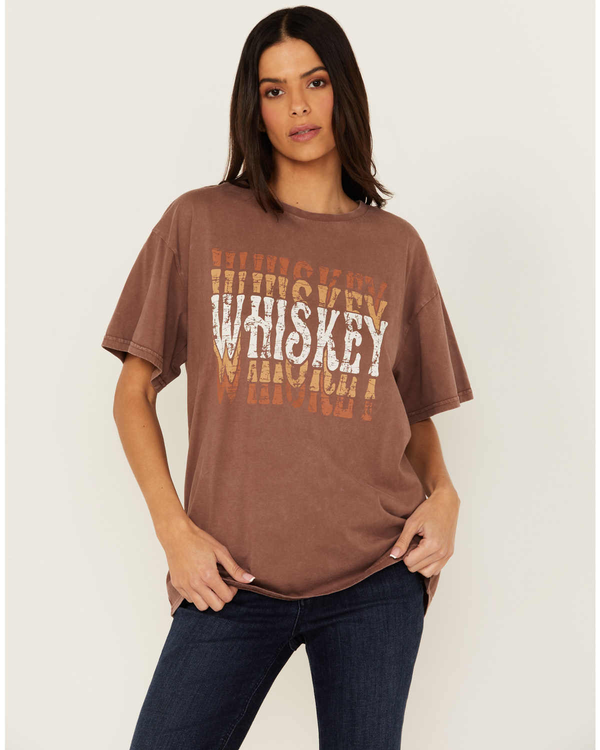 Rock & Roll Denim Women's Whiskey Rhinestone Short Sleeve Graphic Tee