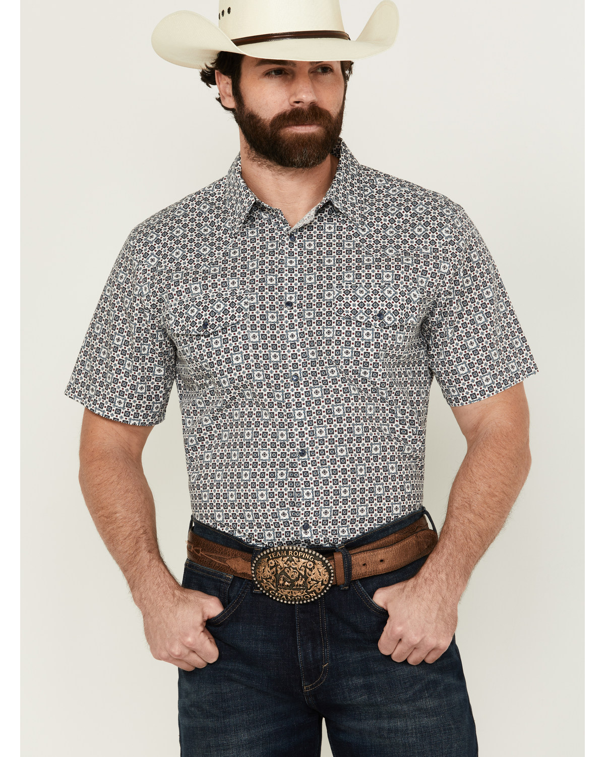 Gibson Men's Haven Geo Print Short Sleeve Snap Western Shirt
