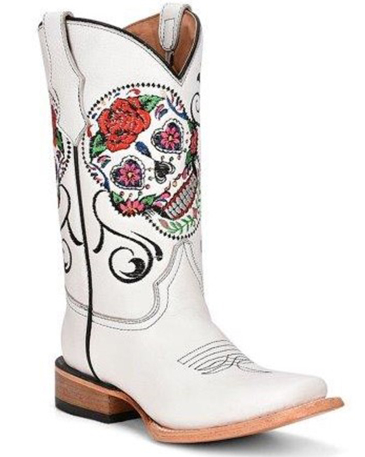 Corral Girls' Floral & Skull Embroidered Western Boots - Square Toe
