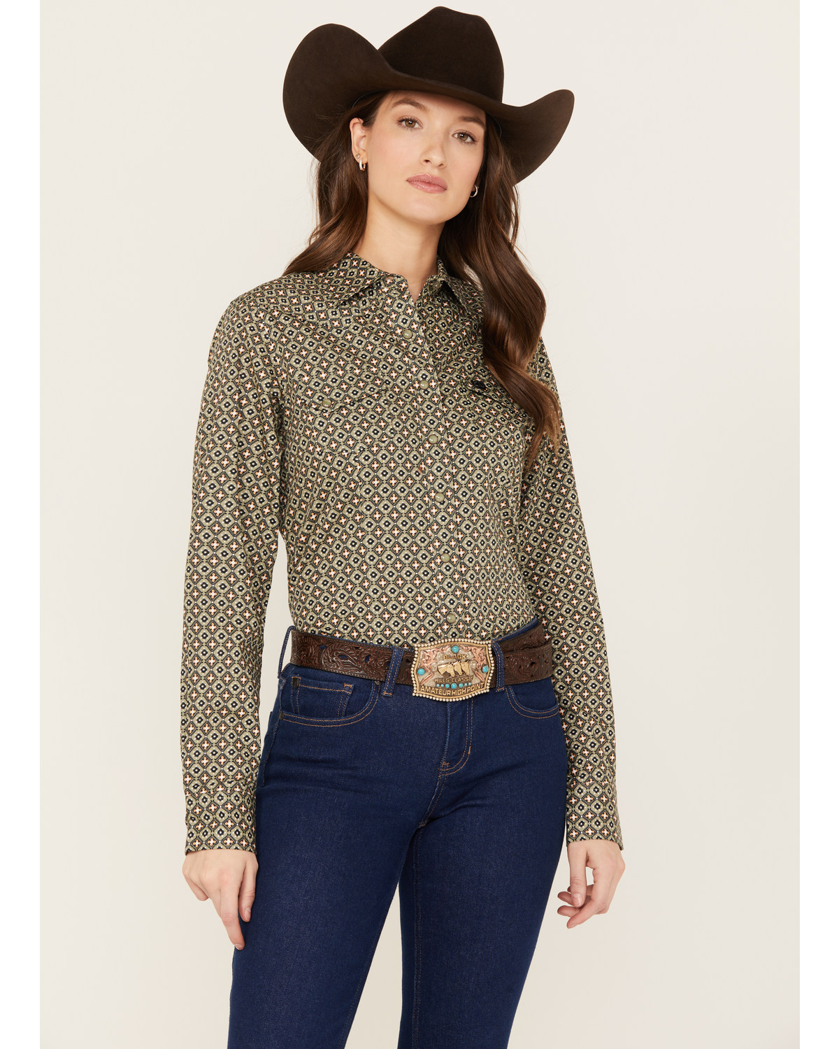 Cinch Women's Geo Print Long Sleeve Snap Western Shirt