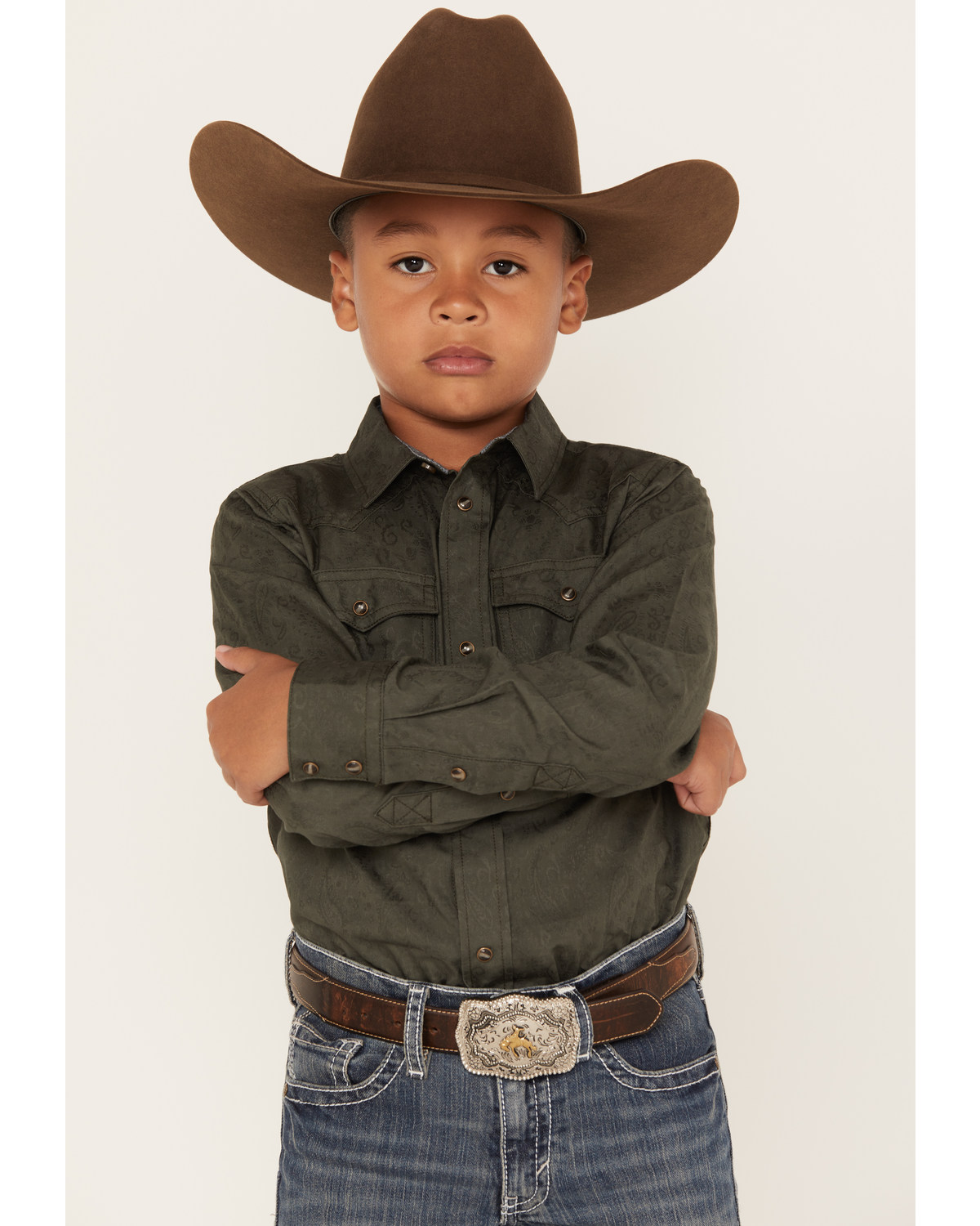 Cody James Boys' Jacquard Long Sleeve Snap Western Shirt