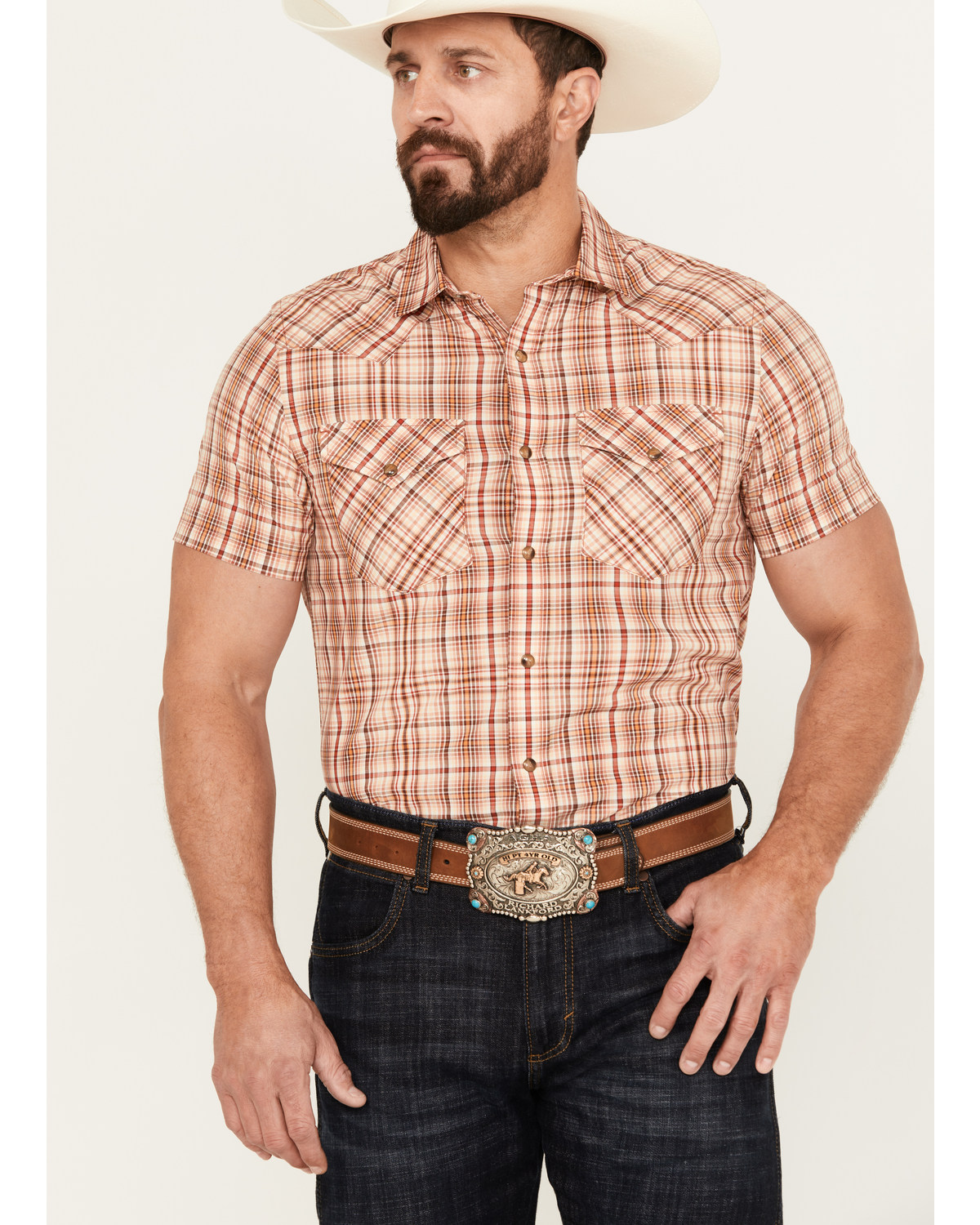 Pendleton Men's Frontier Plaid Print Short Sleeve Snap Western Shirt