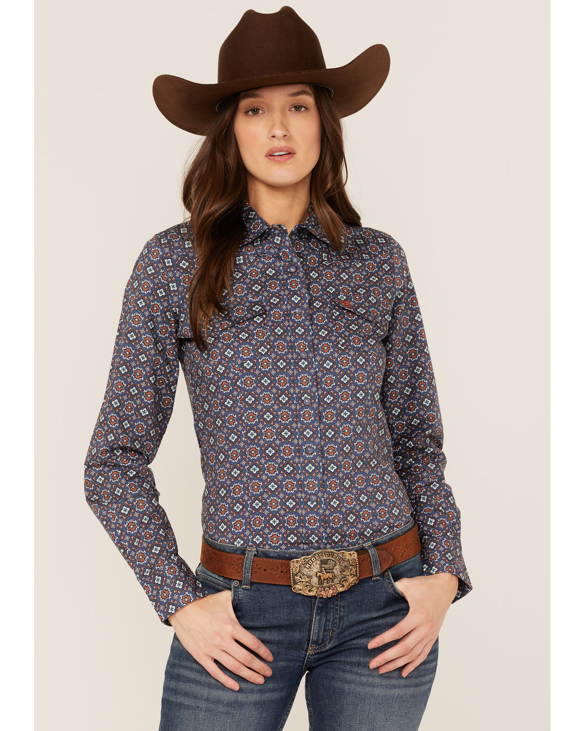 Cinch Women's Tile Print Long Sleeve Snap Western Core Shirt