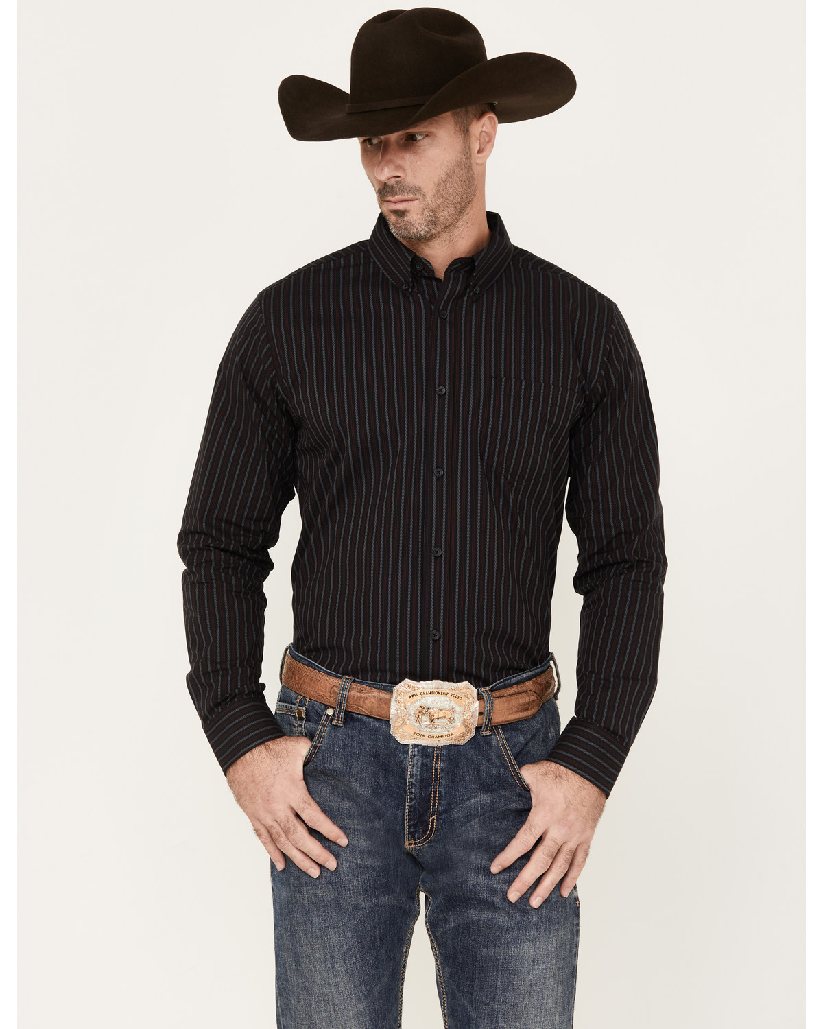 Cody James Men's Racer Striped Long Sleeve Button-Down Stretch Western Shirt