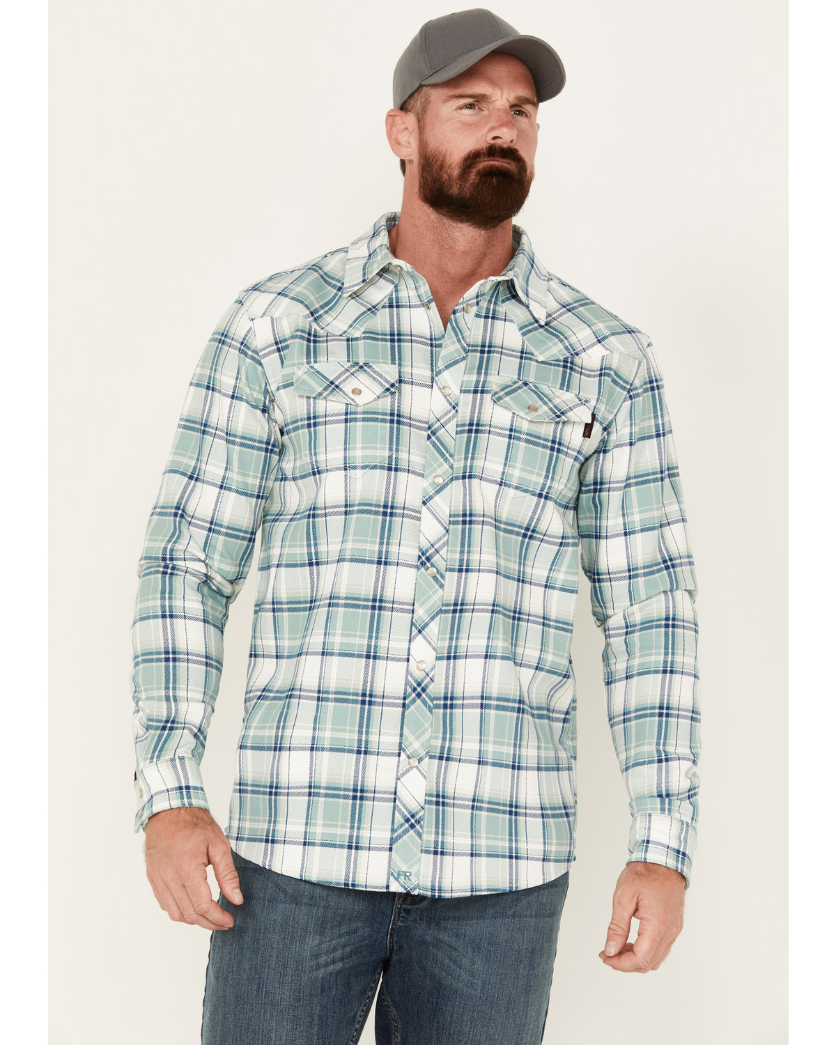 Cody James Men's FR Midweight Plaid Print Long Sleeve Pearl Snap Work Shirt