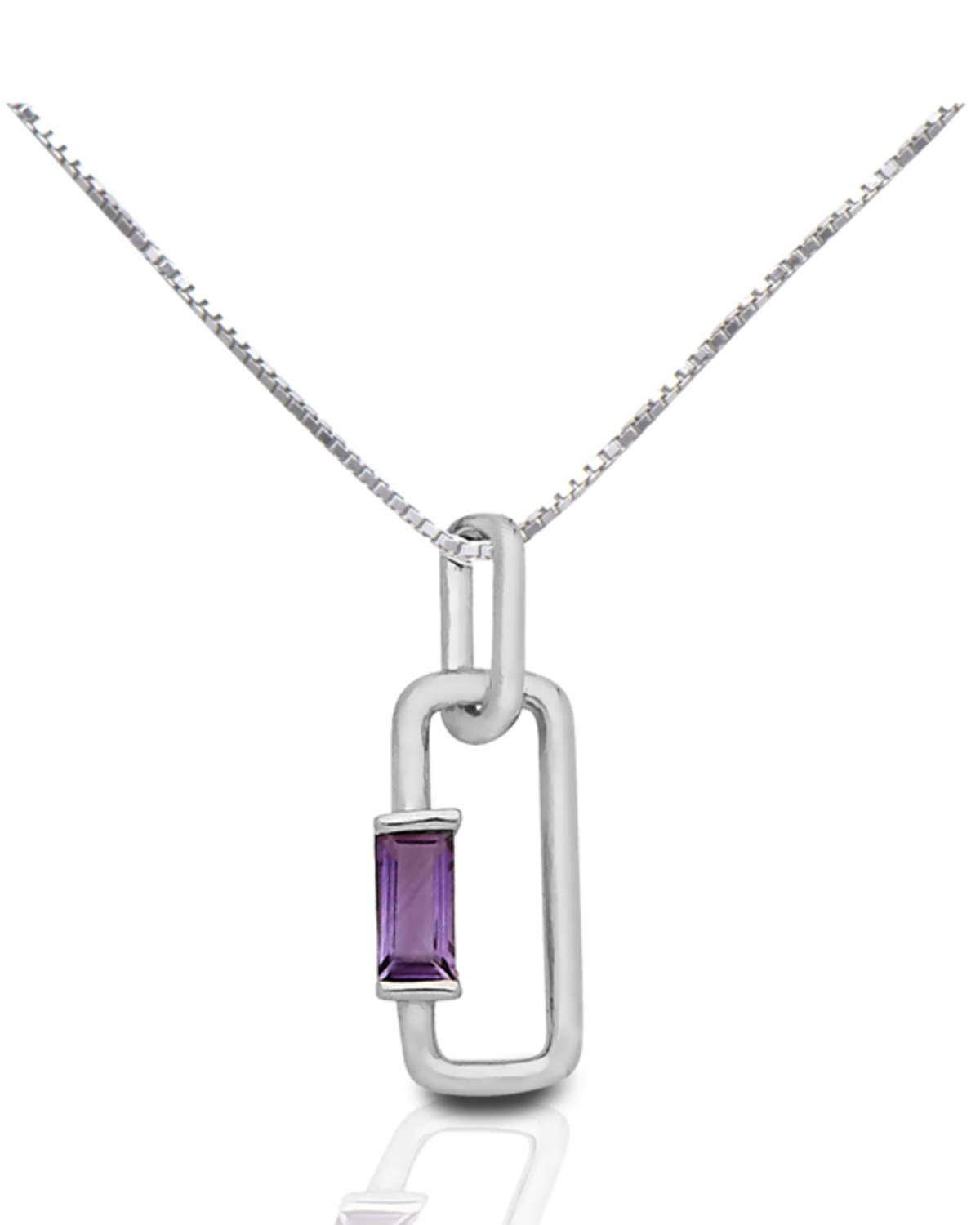 Kelly Herd Women's Silver Paperclip Amethyst Pendant Necklace