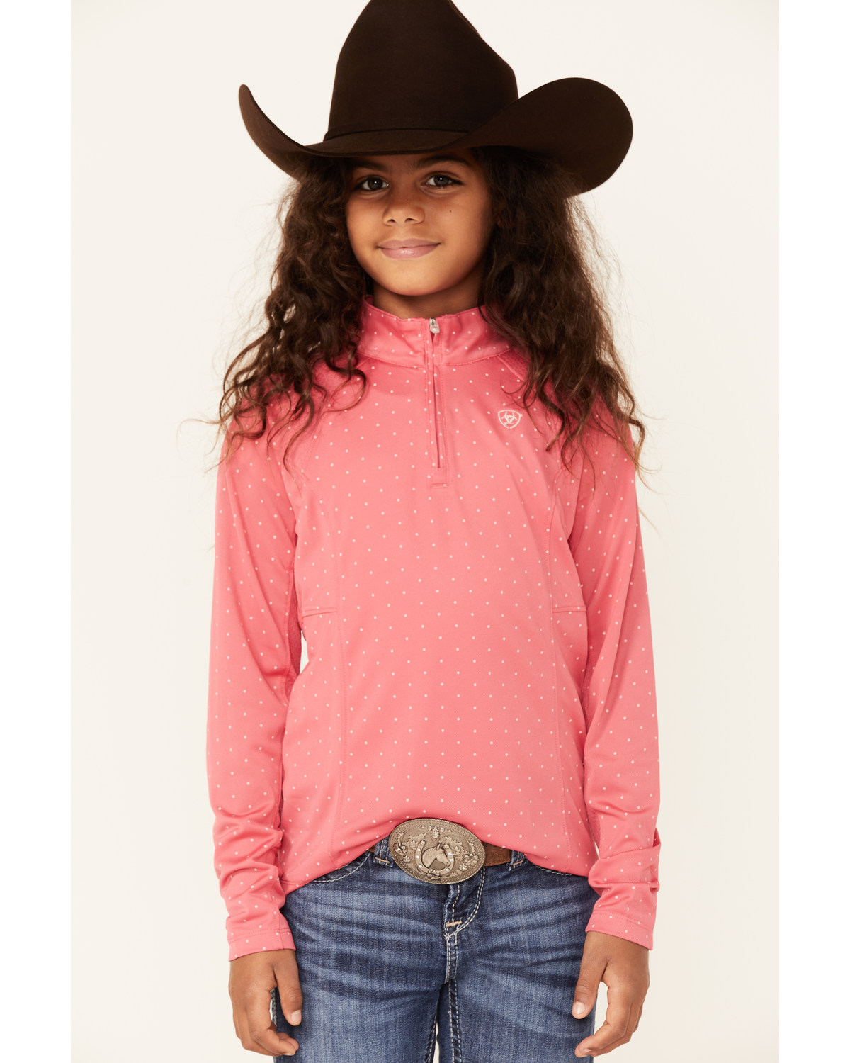 Ariat Girls' Dot Print Sunstopper 2.0 1/4 Zip Baselayer