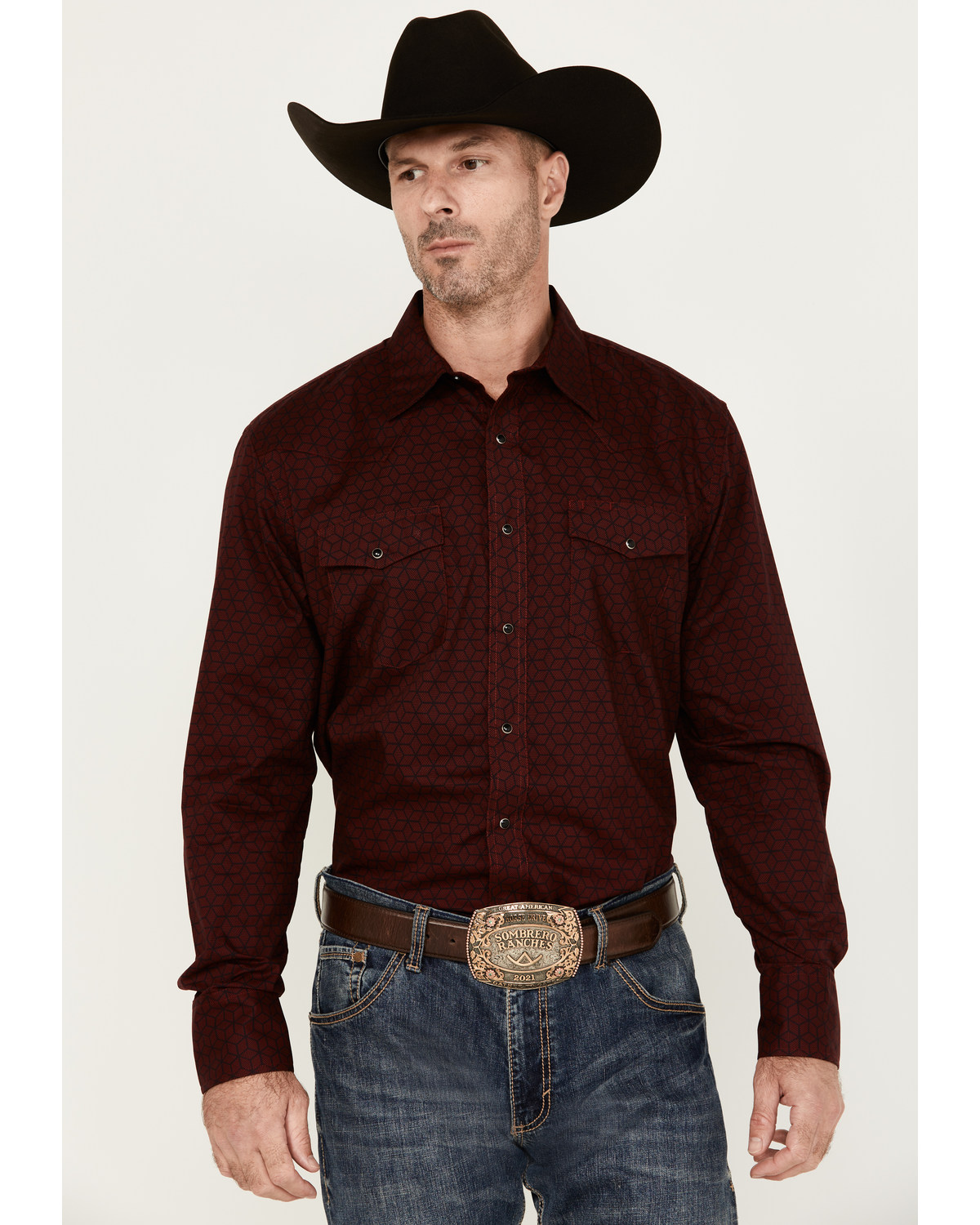 Wrangler Men's Geo Print Long Sleeve Snap Western Shirt