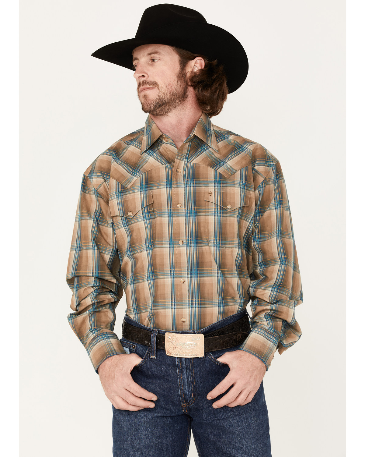 Stetson Men's Ombre Plaid Print Long Sleeve Snap Western Shirt