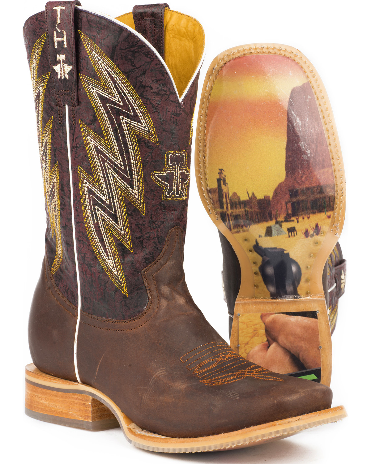 square toe leather cowboy boots