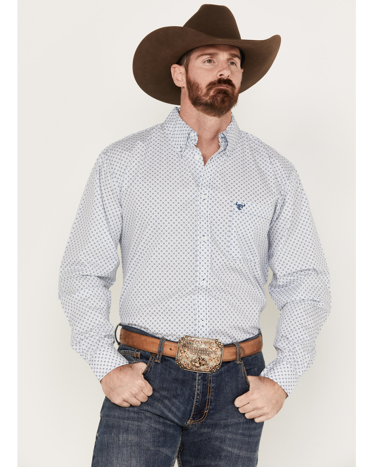 Cowboy Hardware Men's Puzzle Star Geo Long Sleeve Button Down Western Shirt