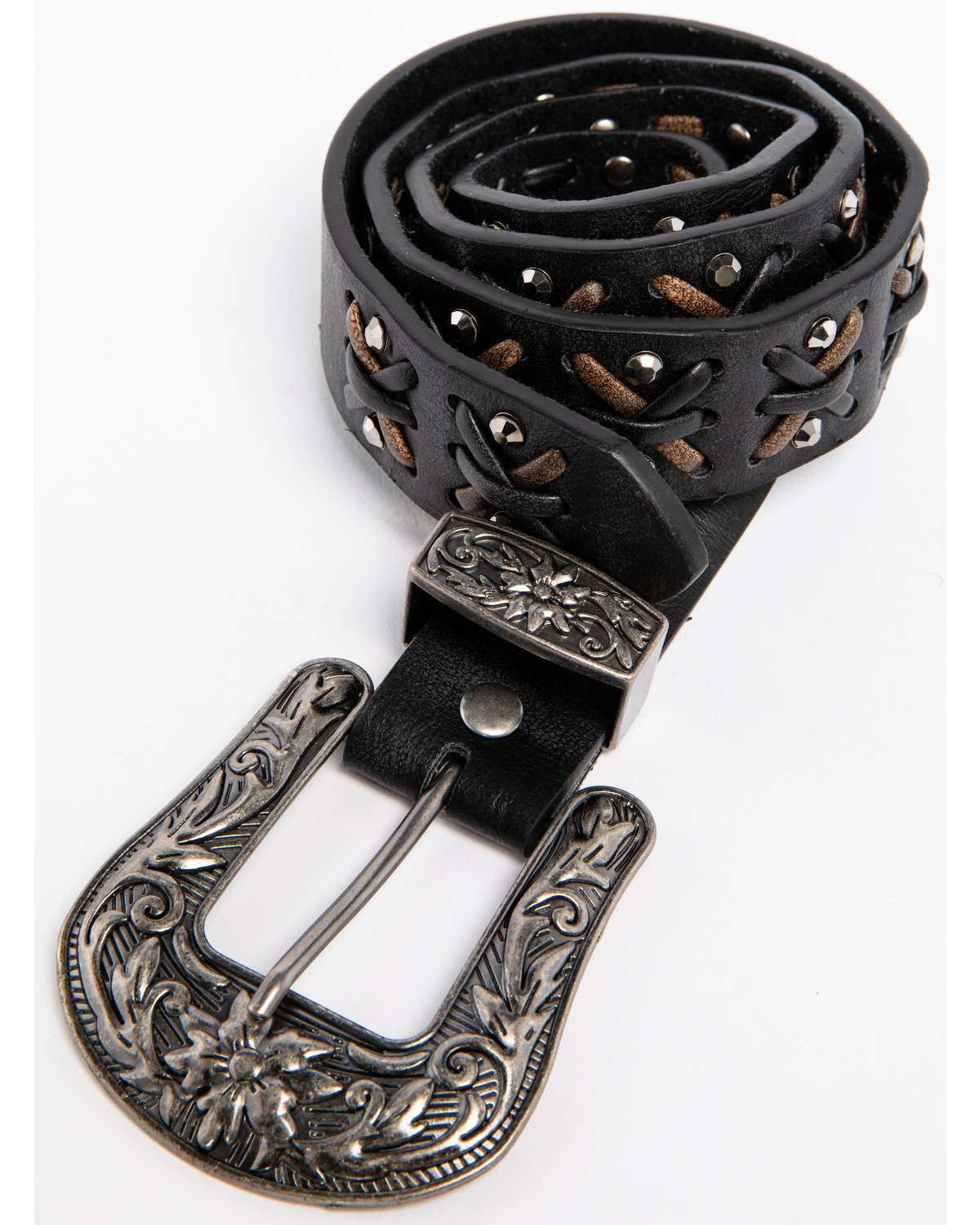 Shyanne Women's Black Two Tone Criss Cross Studded Belt