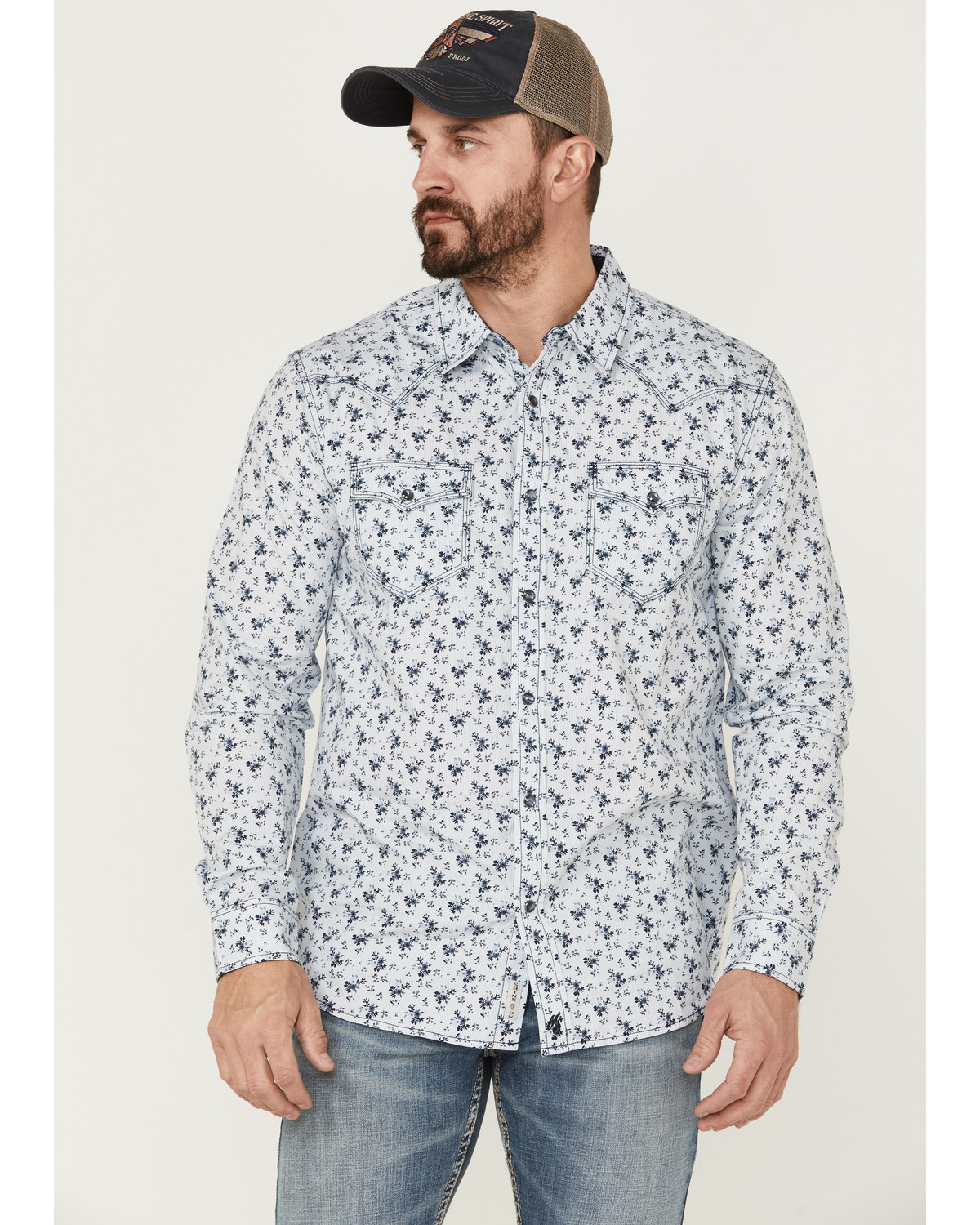 Moonshine Spirit Men's Bloom Floral Print Long Sleeve Snap Western Shirt