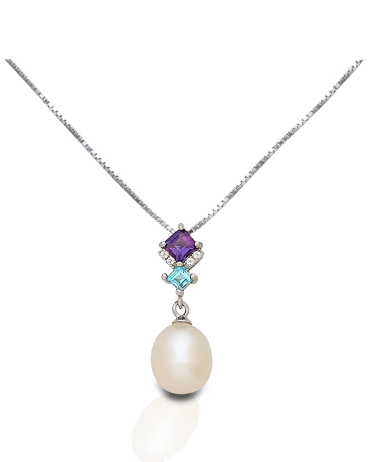 Kelly Herd Women's Amethyst & Topaz Teardrop Pearl Pendant Silver Necklace