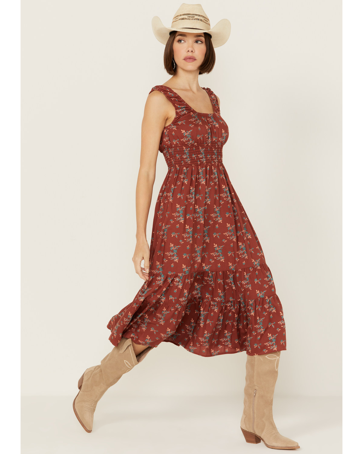 Rock & Roll Denim Women's Sleeveless Floral Print Midi Dress