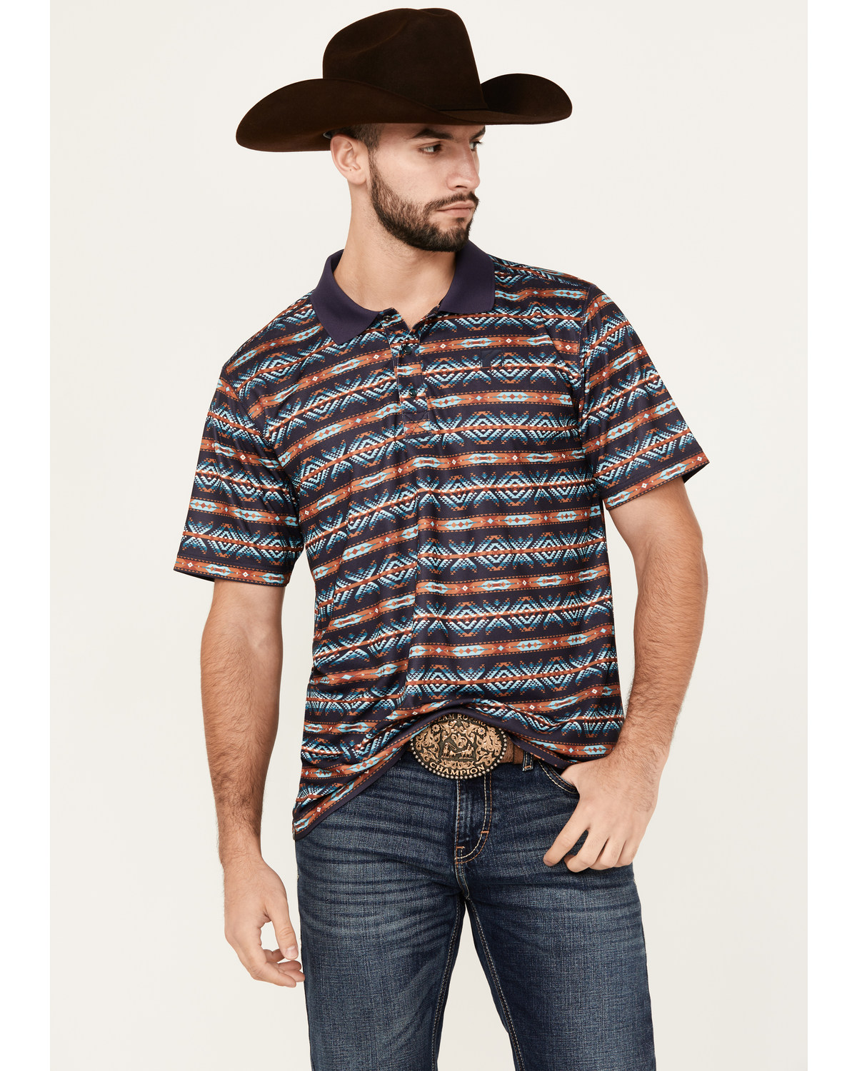 RANK 45® Men's Lusaka Southwestern Print Short Sleeve Polo Shirt