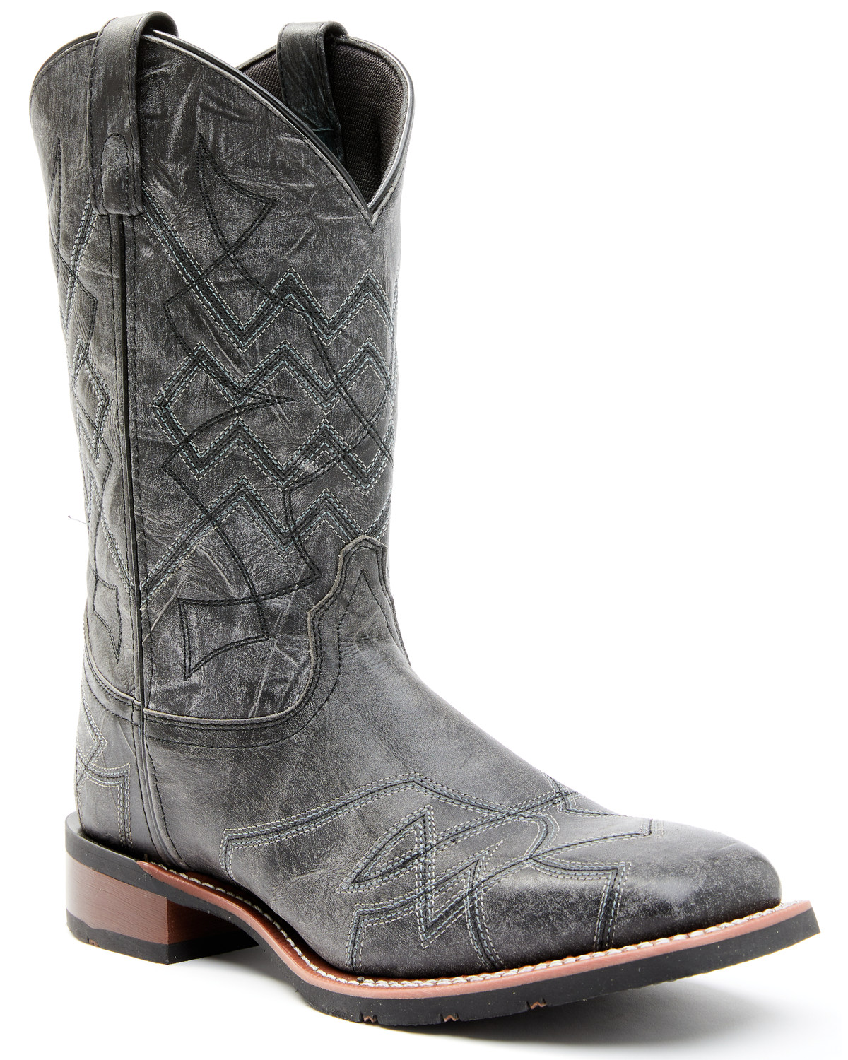 Laredo Men's Charcoal Geo Stitch Western Boots - Broad Square Toe